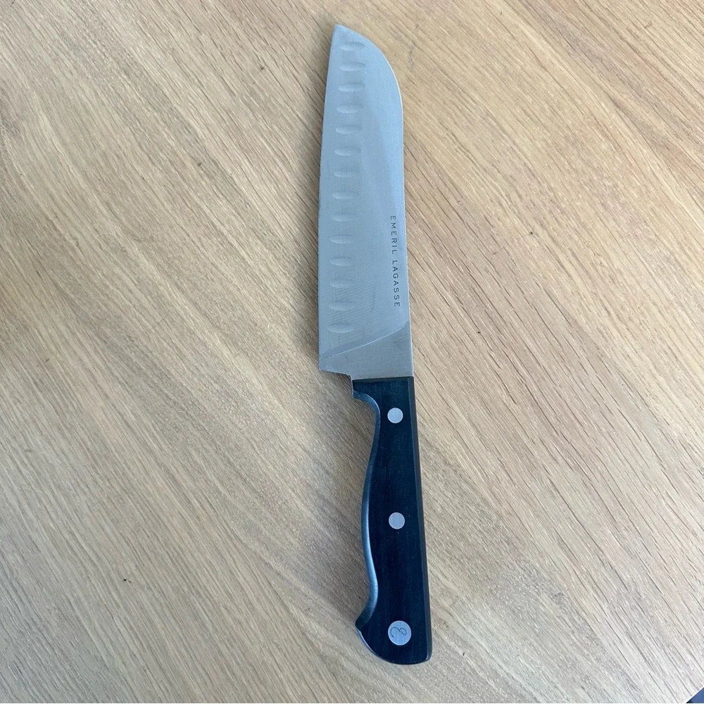 EMERIL LAGASSE 7” Santoku Knife Blade Stainless Steel Forged Black Rivet Handle